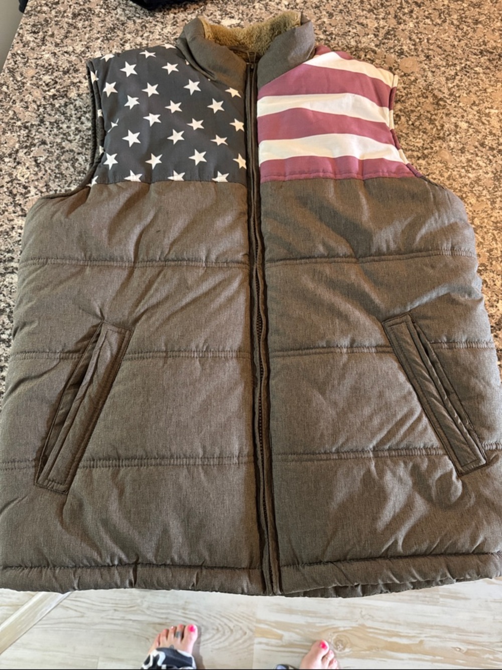 Weatherproof Brown  Puffer Vest with Star & Stripe Yoke